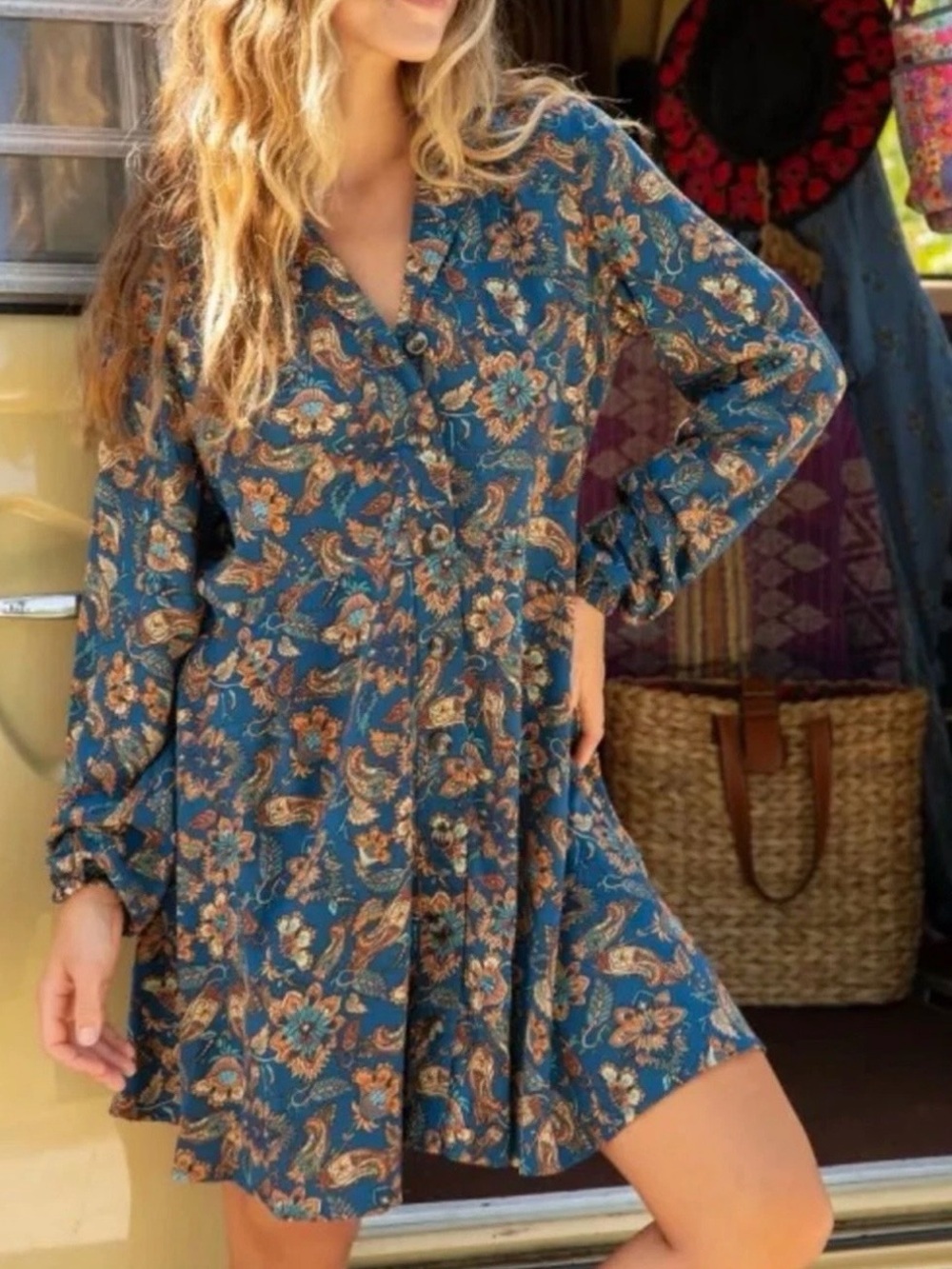 Natural Life Ansley Mini Dress Boho Bohemian Western Country Paisley Print
